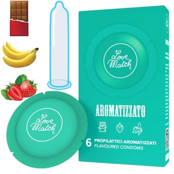 Włoskie Prezerwatywy/Kondomy aromatyzowane gładkie 6szt Love Match