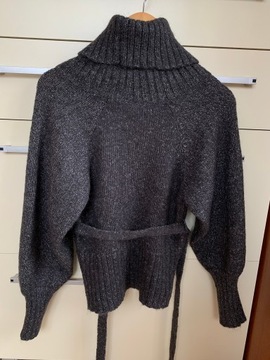 36 S 38 M New Look sweter golf szary melanż baloniasty rękaw