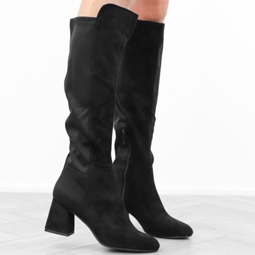 Черные замшевые женские ботинки на каблуке, 211В, размер 38