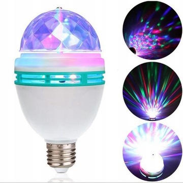 ВРАЩАЮЩАЯСЯ ЛАМПОЧКА ДИСКОШАР LED RGB POWER E27 ЛАЗЕРНЫЙ ПРОЕКТОР ДЛЯ ВЕЧЕРИНКИ