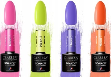 CLARESA Neonowy Lakier Hybrydowy KOLEKCJA NA LATO Zestaw 4szt NEON
