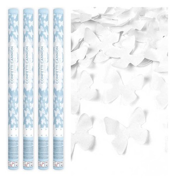 4 x KONFETTI TUBY STRZELAJĄCE BIAŁY MOTYL MOTYLKI na ślub 80cm