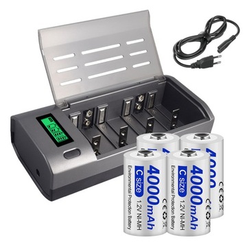 4 szt. Akumulator Ni-MH 1,2VC R14 + ładowarka ForAA/AAA/C/D/9V