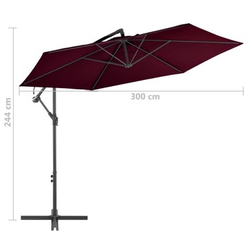 PARASOL WISZĄCY Z ALUMINIOWYM SŁUPKIEM BORDOWY, 30