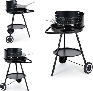 GRILL OGRODOWY WĘGLOWY OKRĄGŁY REGULOWANY RUSZT KOŁA RĄCZKA