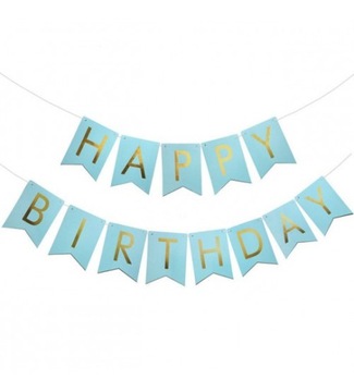 Baner Happy Birthday Niebieski Dekoracja na Urodziny 14x20 cm
