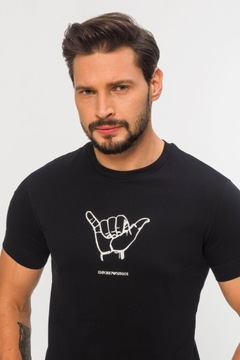 EMPORIO ARMANI - granatowy t-shirt z printem r XL