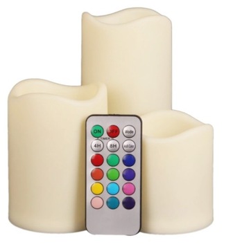 ŚWIECE WOSKOWE LED RGB KOLOROWE ŚWIECZKI Z PILOTEM 3x SWIECE NA BATERIE