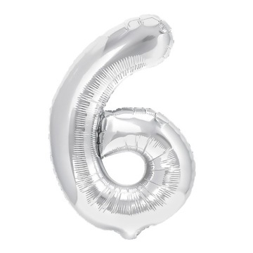 BALON FOLIOWY CYFRA 6 100cm SREBRNY HEL 42cale