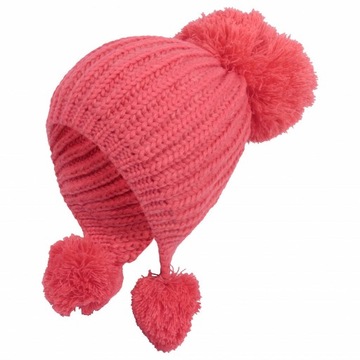 W221G DZIANINOWA ZIMOWA CZAPKA Z POMPONAMI CZERWO