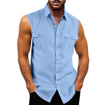 Summer Top Shirt Men Tank Top Turn Down Collar Sle