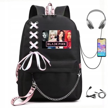 ШКОЛЬНЫЙ РЮКЗАК BLACKPINK USB A4 БОЛЬШИЕ УЗОРЫ