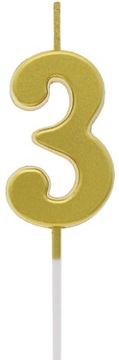 ŚWIECZKA CYFERKA 3 ZŁOTA METALICZNA 9,5x2,3 cm