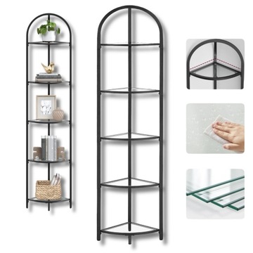 REGAŁ NAROŻNY SZKLANY METALOWY CZARNY LOFT DO SALONU KUCHNI ŁAZIENKI 158CM