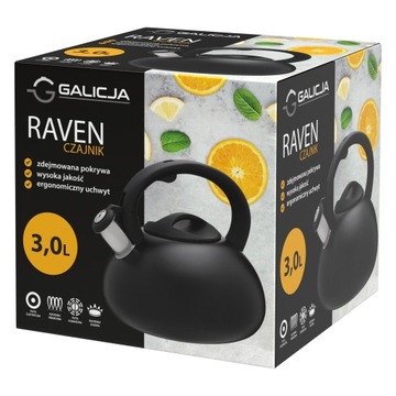 CZAJNIK NIERDZEWNY STALOWY CZARNY Z AUTOMATYCZNYM GWIZDKIEM RAVEN 3 LITRY