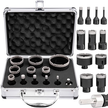 ZESTAW OTWORNICA WIERTŁO DIAMENTOWE DO GRESU PŁYTEK KORONKI 6-68mm 12el