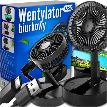 WENTYLATOR BIURKOWY WIATRAK NA BIURKO MINI BEZPRZEWODOWY SKŁADANY REGULACJA