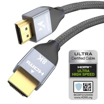 CERTYFIKOWANY KABEL HDMI 5M 2.1 HIGH SPEED 8K 60HZ / 4K 120HZ