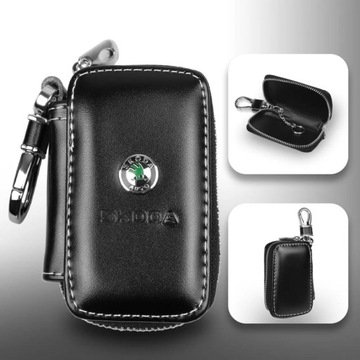 КРАСИВЫЙ брелок SKODA, хром, Кожа
