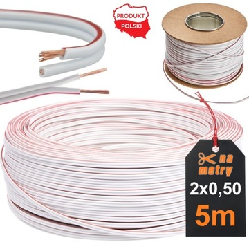 KABEL PRZEWÓD LED DWUŻYŁOWY BIAŁY 2x0,5 MIEDŹ 5m