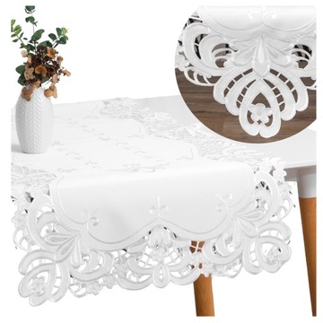 BIEŻNIK haftowany BIAŁY GŁADKI prostokąt elegancki 50x100 haft richelie