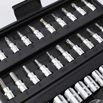 ZESTAW KLUCZY NASADOWYCH BITÓW GRZECHOTKA ADAPTERY KLUCZE NASADOWE 46 SZTUK