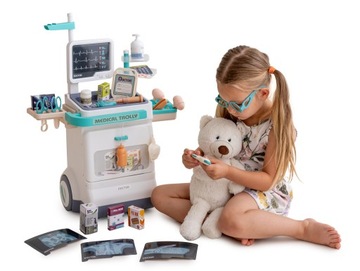 Набор врача, медицинская тележка, интерактивный стол для детей, 26 элементов.