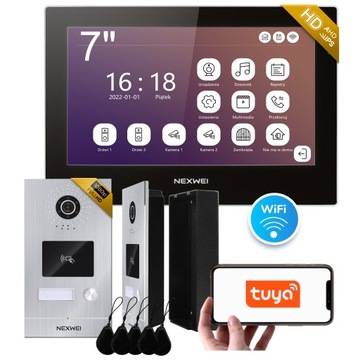 Wideodomofon 7 IPS WiFi Full HD Tuya 120st, pamięć rejestrator DVR, podtynk