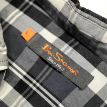 BEN SHERMAN _ MODNA W KRATĘ KOSZULA Z LOGO _ L/XL