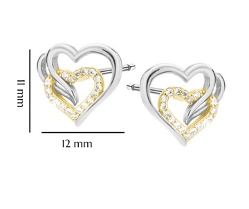 KOLCZYKI SREBRNE SERCA SERDUSZKA Z CYRKONIAMI POZŁACANE NA PREZENT