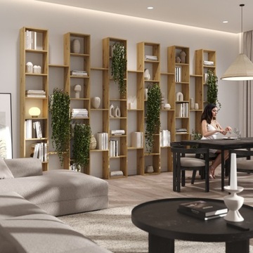REGAŁ NA KSIĄŻKI BIBLIOTECZKA WITRYNA MEBLE DO SALONU BIURA FORTECA ARTISAN