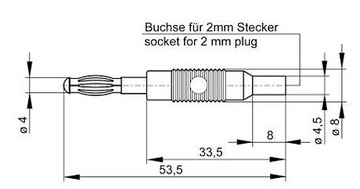 Переходник - розетка изолированная 2 мм/вилка 4 мм черный, МЗС 4 SW