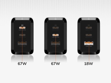 БЫСТРОЕ ЗАРЯДНОЕ УСТРОЙСТВО USB C УНИВЕРСАЛЬНОЕ 3x USB 67 Вт 65 Вт ТИП C + КАБЕЛЬ USB C 100 Вт