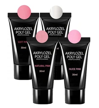 ZESTAW 4x AKRYLOŻEL BUDUJĄCY ACRYLGEL POLY GEL 30ML
