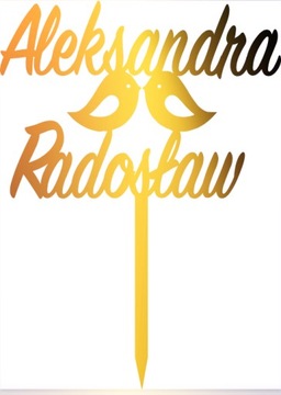 TOPPER NA TORT WESELNY SLUB PARA MŁODA złotE LUSTR