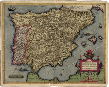 HISZPANIA I PORTUGALIA Mapa 60x80cm 1592r. M10