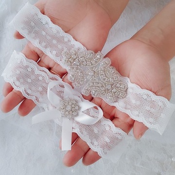 PODWIĄZKA ŚLUBNA BIAŁA podwiązki ślubne KOMPL 2szt