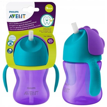AVENT KUBEK NIEKAPEK ZE SŁOMKĄ BIDON DLA DZIECI 200 ML FIOLET 9M+