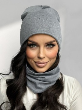 KOMPLET DAMSKI CZAPKA KOMIN WIOSNA JESIEŃ POLAR CIEPŁY WYGODNY SPORT 2262