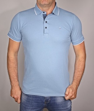 POLO męska koszulka błękitna polówka bawełna gładka elegancka POLSKA L