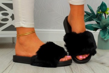 ШЛЕПАНЦЫ ЧЕРНЫЕ С МЕХОМ ТАПОЧКИ МЯГКИЙ МЕХ