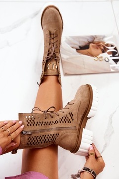 SKÓRZANE BOTKI WORKERY NICOLE JASNOBRĄZOWE 2706 40