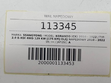 HŘÍDEL HNACÍ 2.0 XDI AUTOMAT SSANGYONG KORANDO III 175 DIESEL 33200-34000
