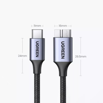 Кабель USB C/micro USB-B 3.0 Ugreen US565 5Гбит/с 3А 0,5м - серый
