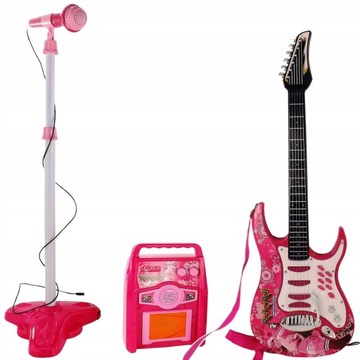 Gitara dla dzieci instrument muzyczny elektryczna wzmacniacz mikrofon róż