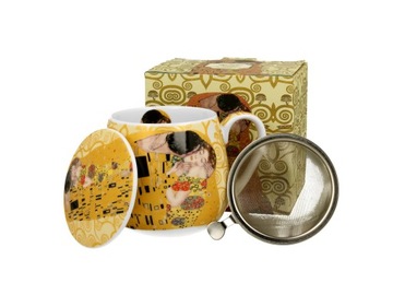 Kubek baryłka z zaparzaczem 430ml THE KISS Ecru Gustav Klimt