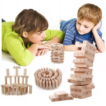 Gra zręcznościowa klocki drewniana wieża 54 elementów