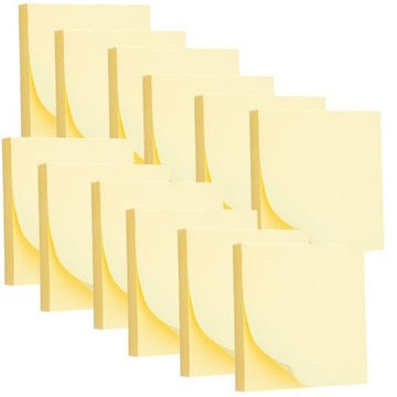 Karteczki samoprzylepne żółte standardowe notes bloczek 75x75 mm 1200kartek