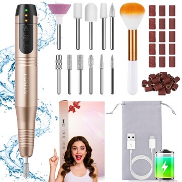 FREZARKA DO PAZNOKCI Bezprzewodowa MANICURE ZESTAW Frezów Pilnik Premium
