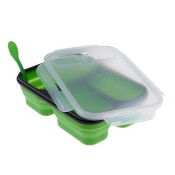 Compartment Food Containers Silicone 3 Grid Green